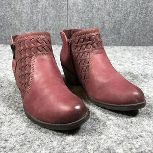 Earth Origins Alexis Booties Womens 7M Red Leather Ankle Zip Block Heel Boots